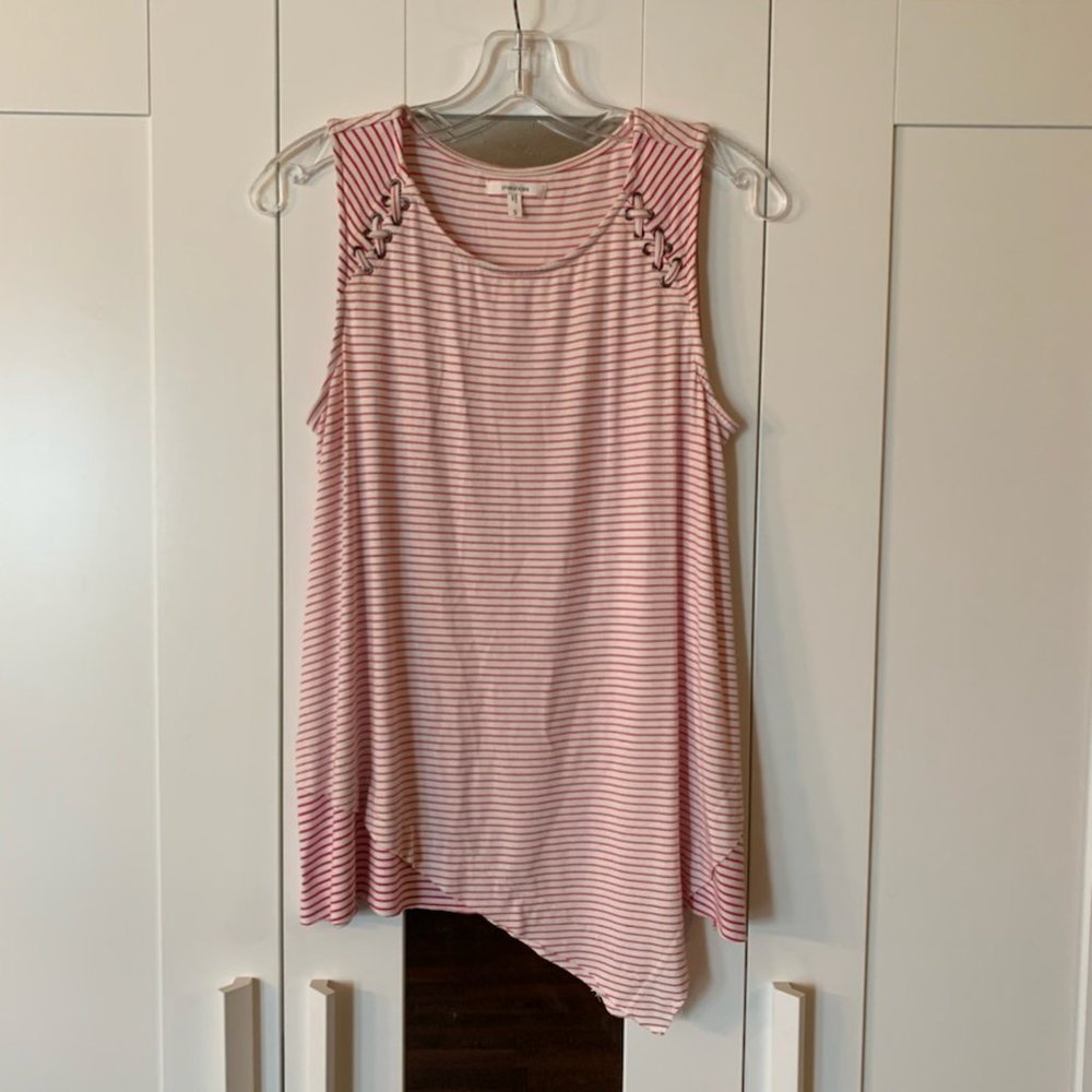 Pink and White Asymmetrical Striped Tank Top!